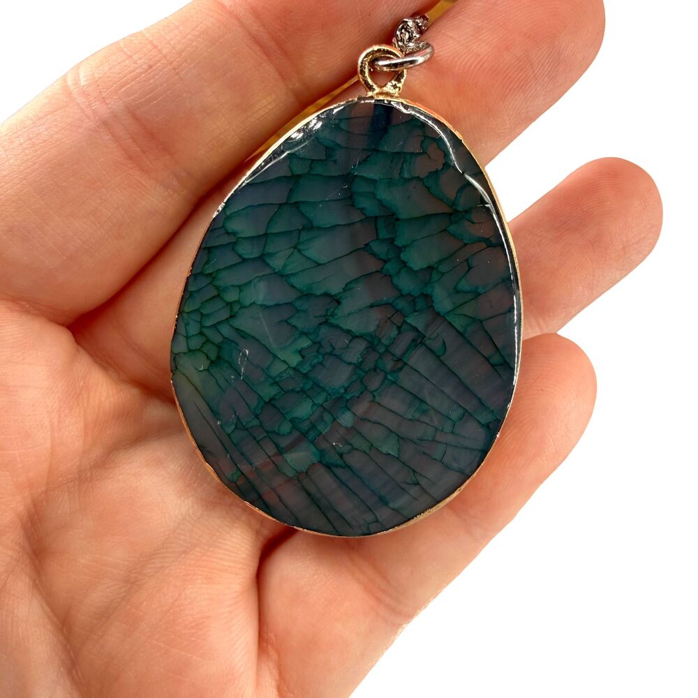 J Jill Green Agate Pendant Necklace Oval Beaded Autumn Stones Adjustable Earthy - Picture 5 of 12
